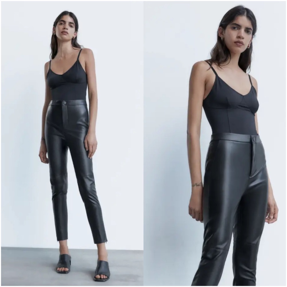 NEW ZARA High Rise Faux Leather Legging Black